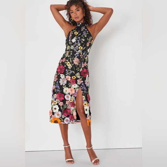 Lulus Dresses & Skirts - Women’s NWT Lulus Unique Impression Black 3D floral embroidered midi dress-Small